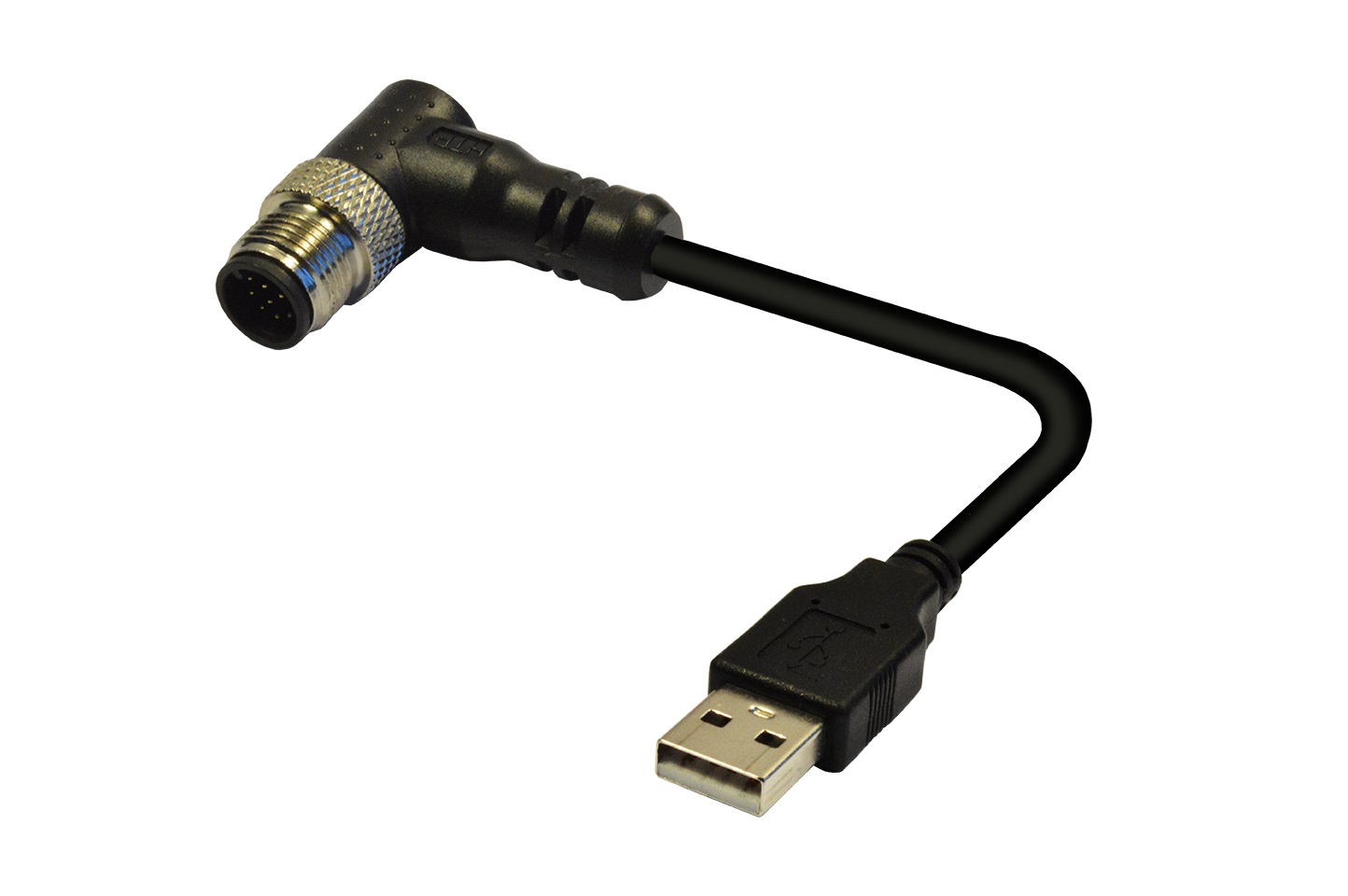 Prolunga M12 m.12p.,90°+USB con.,PVC nero scherm  5m x ciabatta PLC PROGRAM.USB
